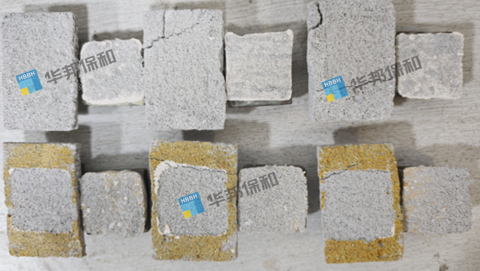 开槽后的石膏板拼缝处，刷界面剂与不刷界面剂的腻子粘结强度对比-华邦保和